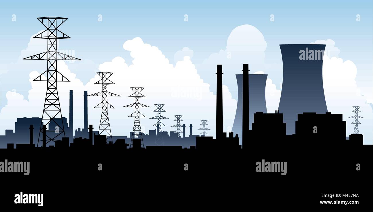 A skyline silhouette of a nuclear power station. Stock Vector