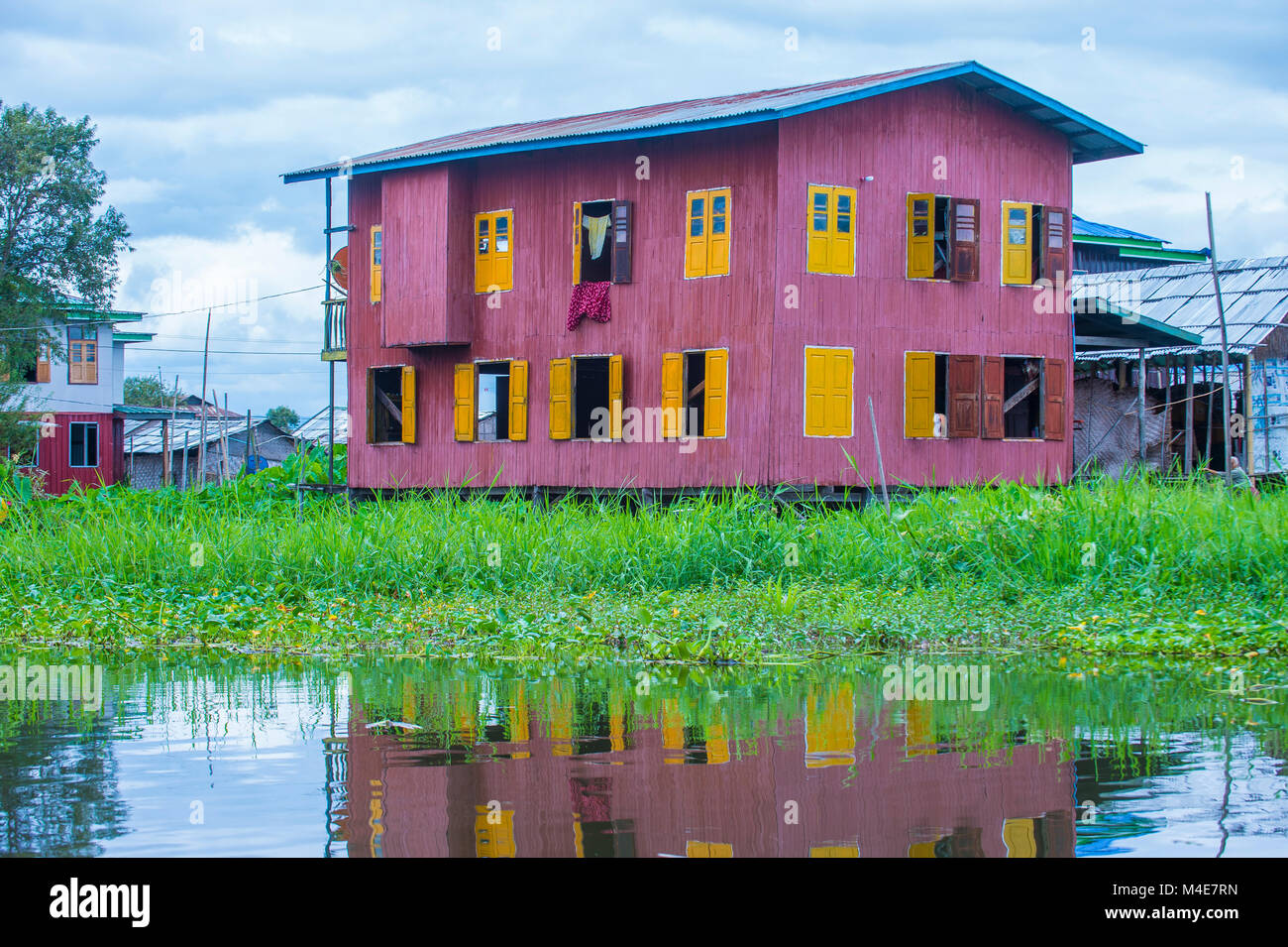 Traditional wooden stilt houses in Inle lake Myanmar Stock Photo Alamy