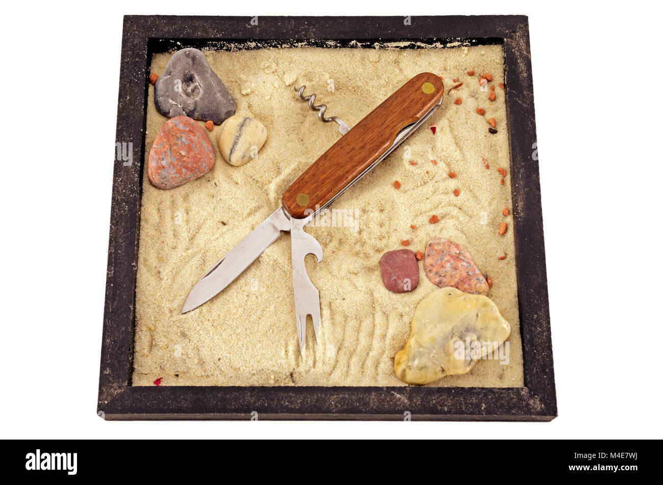 pocket knife on sand Stock Photo Alamy