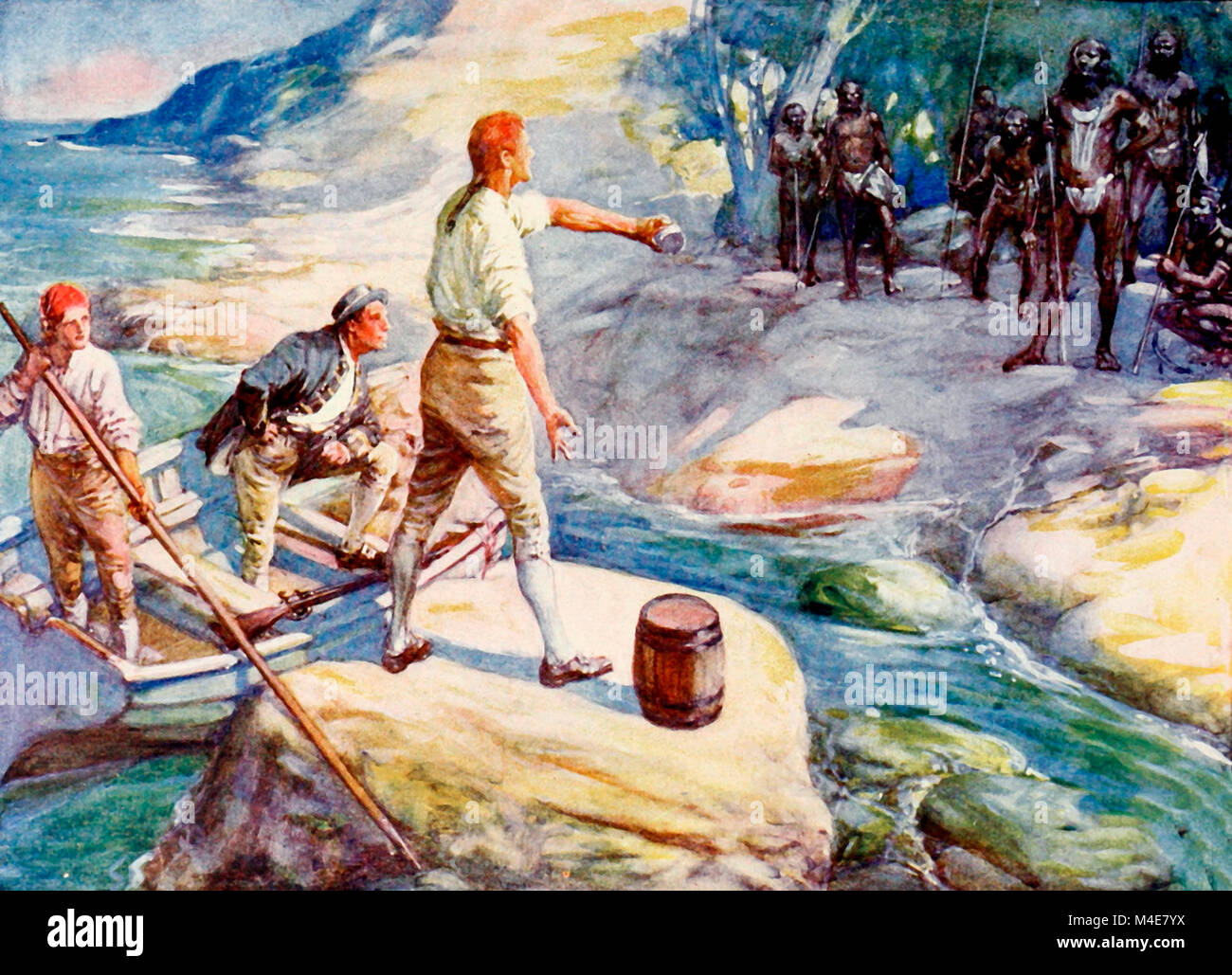 Natives gathered round them Stock Photo Alamy