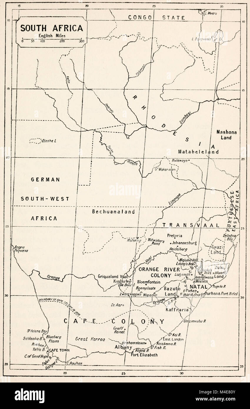 Map of South Africa, circa 1900 Stock Photo