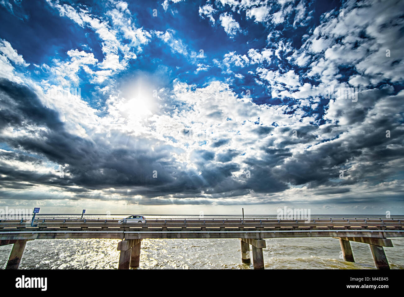 driving across lake pontchartrain causeway near new orleans Stock Photo