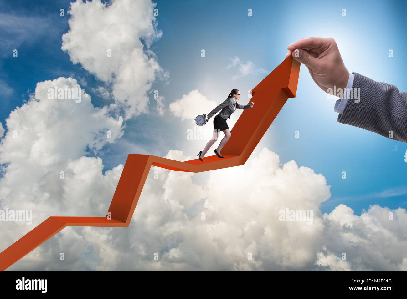 Businesswoman climbing line chart in economic recovery concept Stock ...