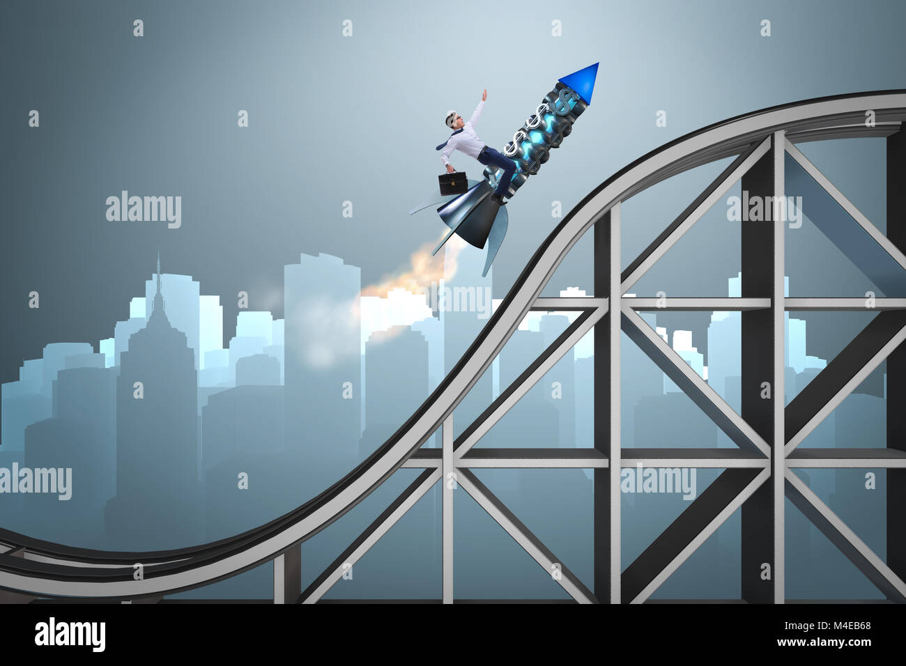 Male businessman flying on rocket in business concept Stock Photo - Alamy