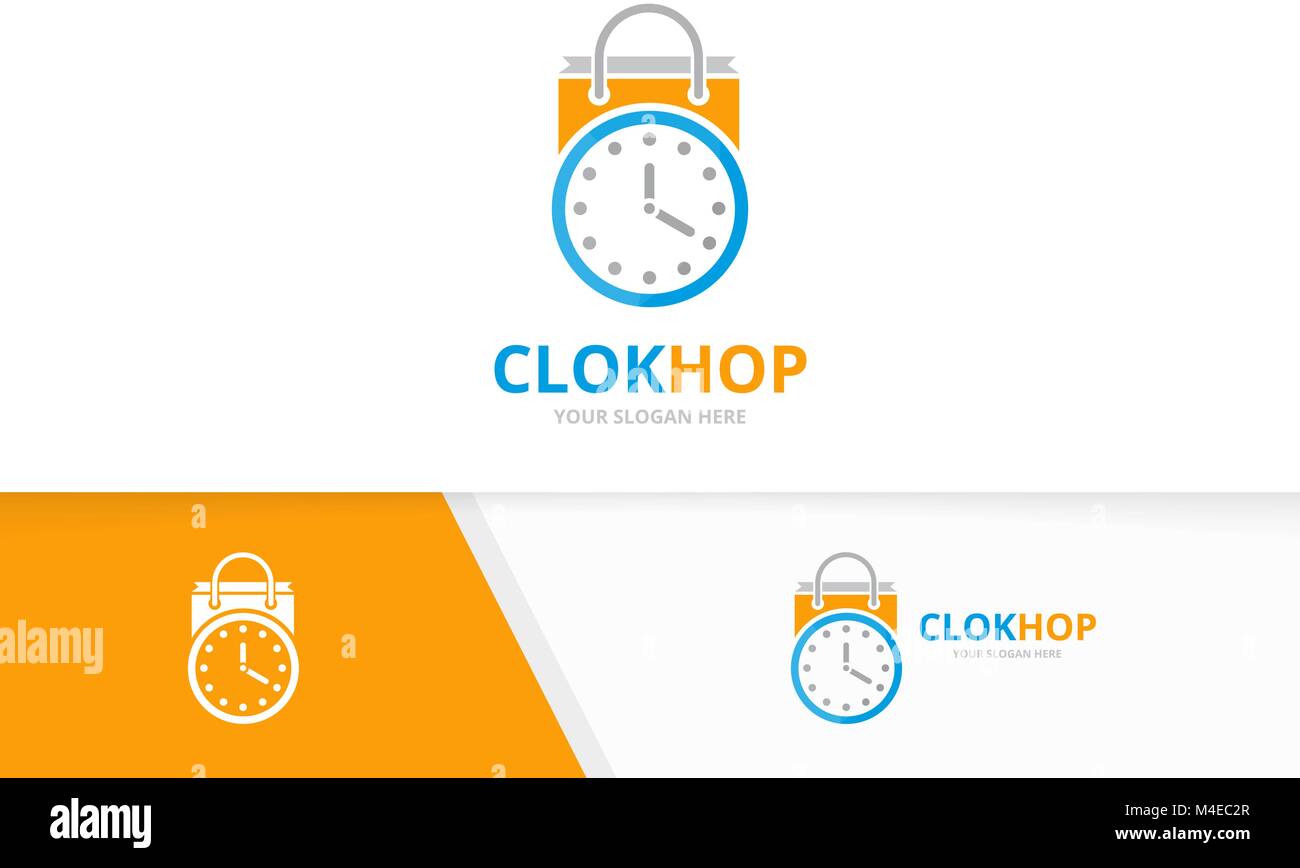 Vector clock and shop logo combination. Time and sale symbol or icon ...