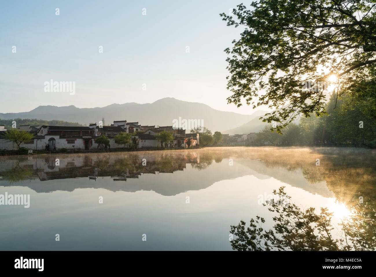 chinese ancient villages in sunrise Stock Photo