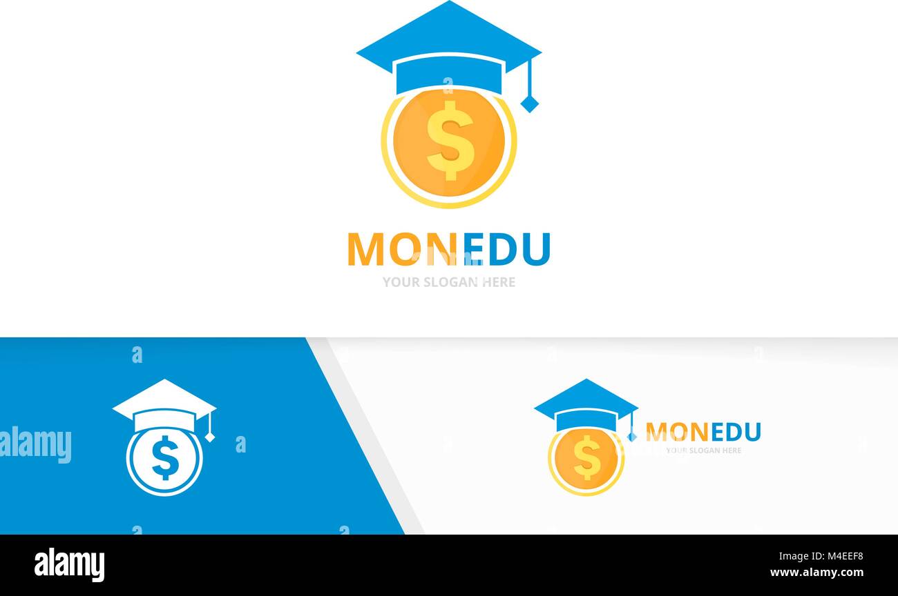 Vector graduate hat and coin logo combination. Study and money symbol ...