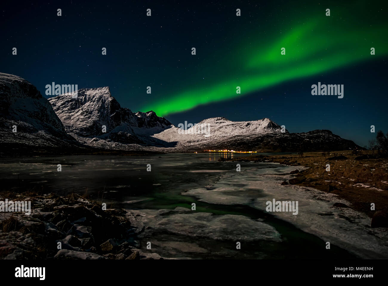 Northern lights, Lofoten, Flakstad, Nordland, Norway Stock Photo