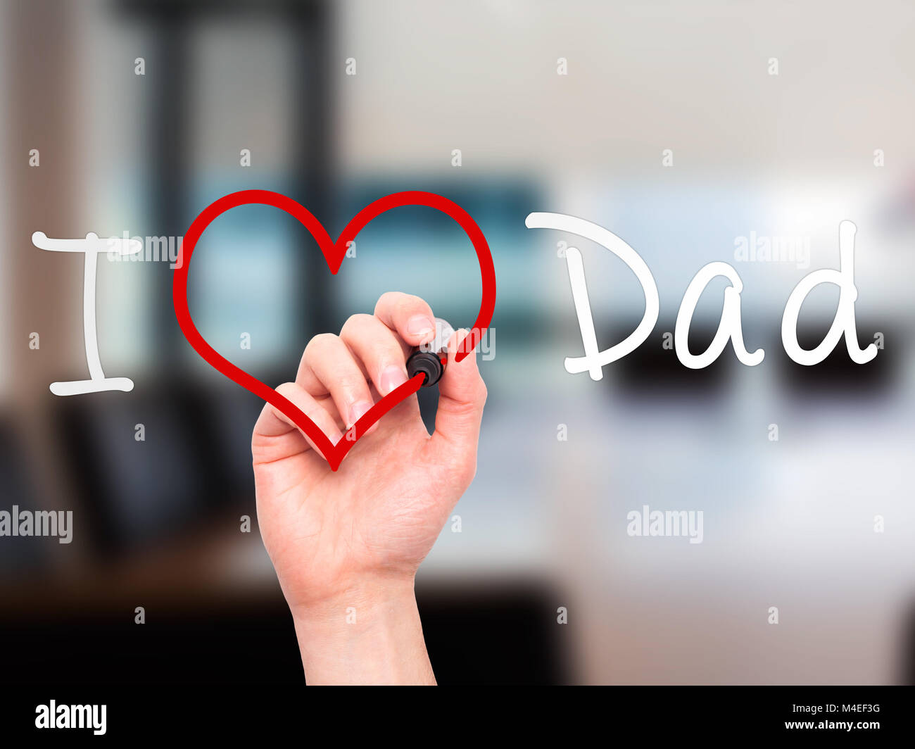 Man hand writing I Love Dad on visual screen Stock Photo