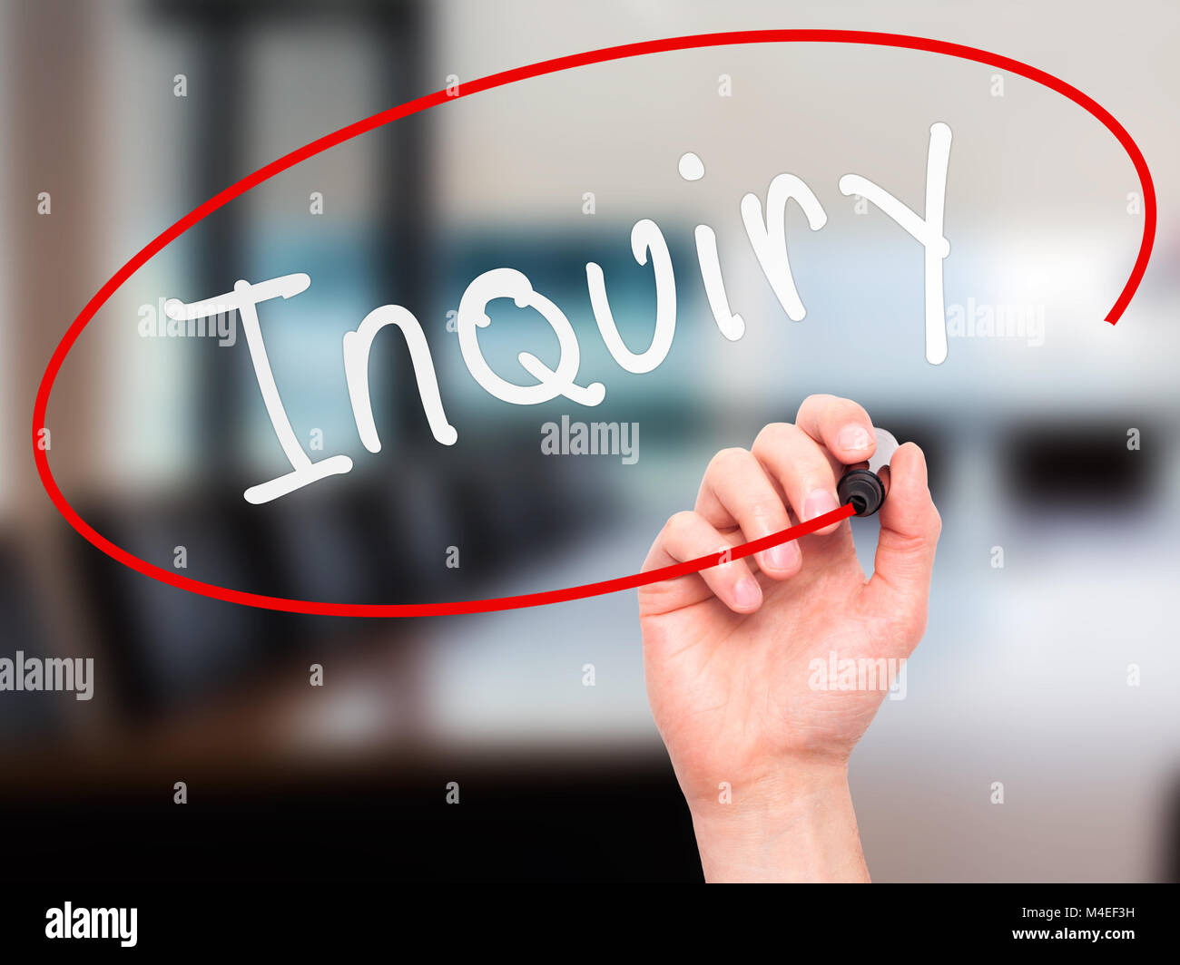 Man Hand writing Inquiry with marker on transparent wipe board Stock ...