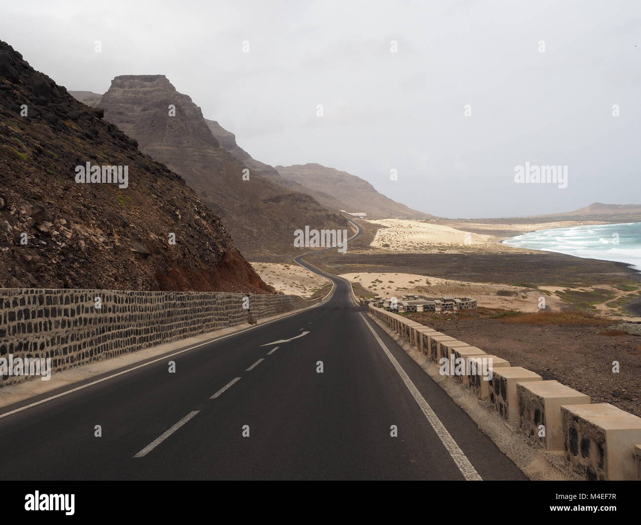 Coastal road, Calhau, Sao Vicente, Cape Verde Stock Photo