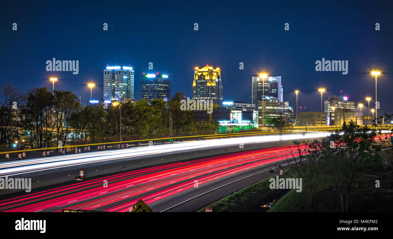 birmingham alabama city skyline and highway traffic trails Stock Photo