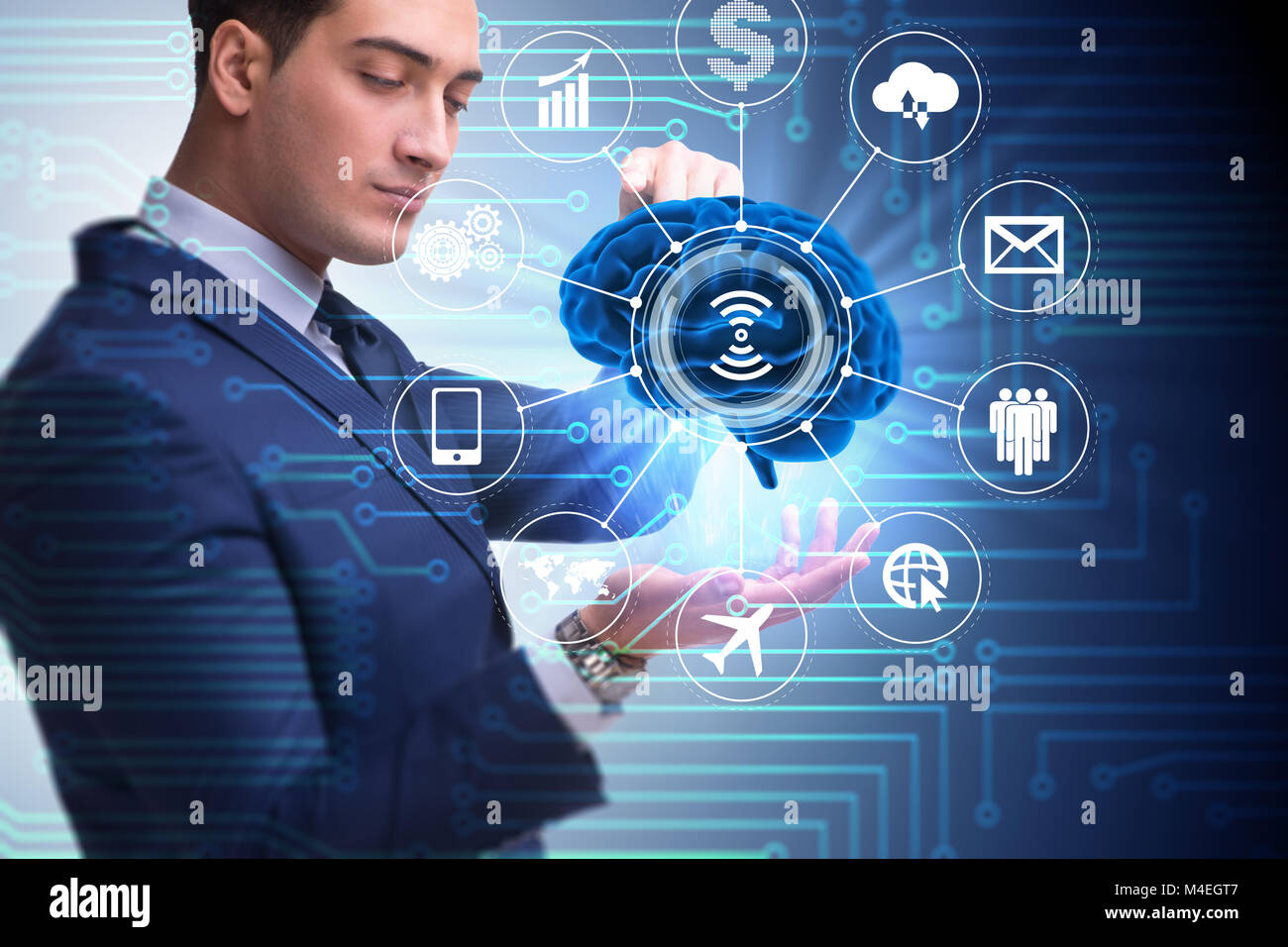 Artificial intelligence concept with brain and businessman Stock Photo ...
