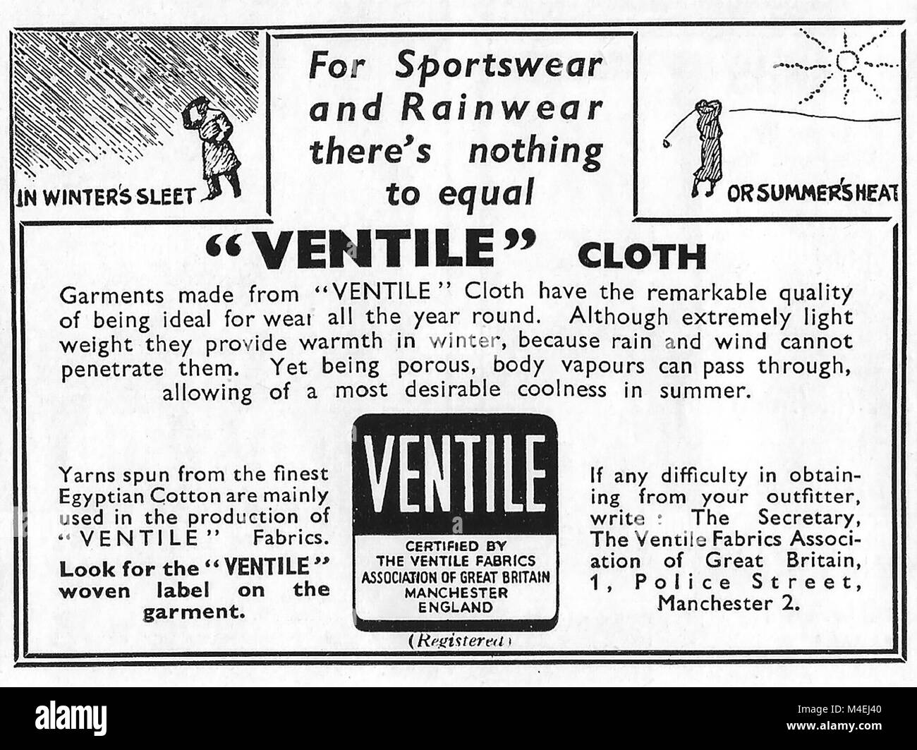 Ventile cloth advert, advertising in Country Life magazine UK 1951 Stock  Photo - Alamy