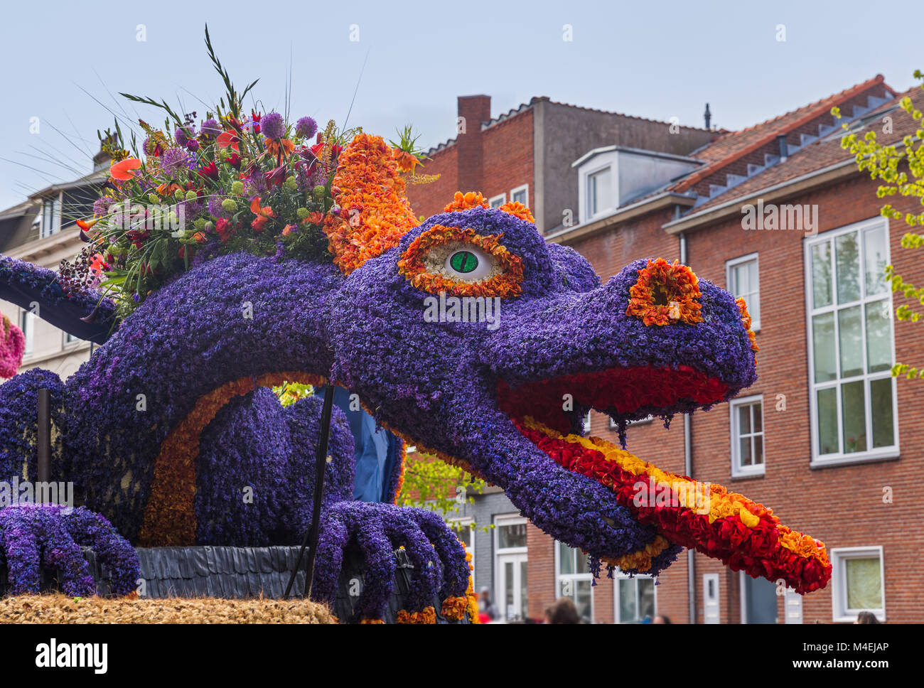 Statue made of tulips on flowers parade in Haarlem Netherlands Stock Photo