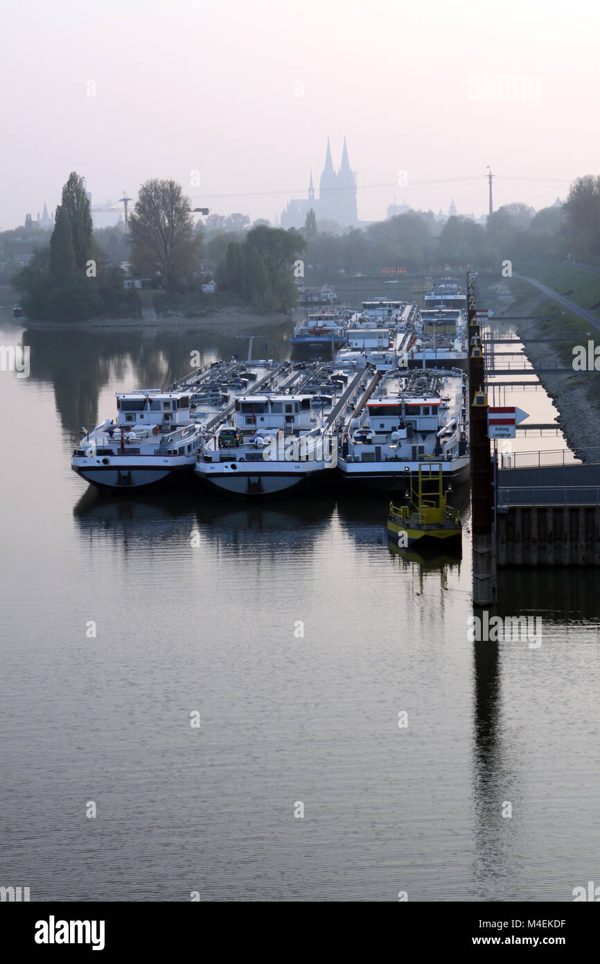 Rhine port Muelheim Stock Photo