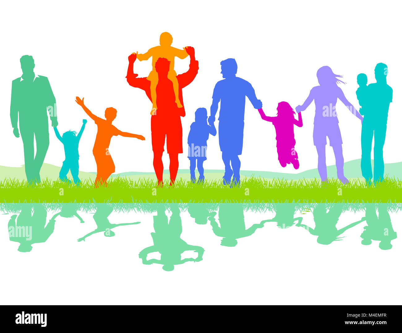 Cheerful parents group with children Stock Photo