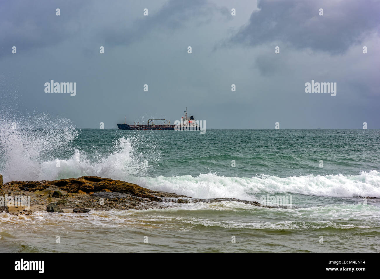 Ship stopped in bad weather Stock Photo