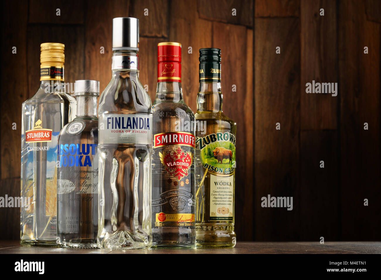 Composition with bottles of vodka Stock Photo