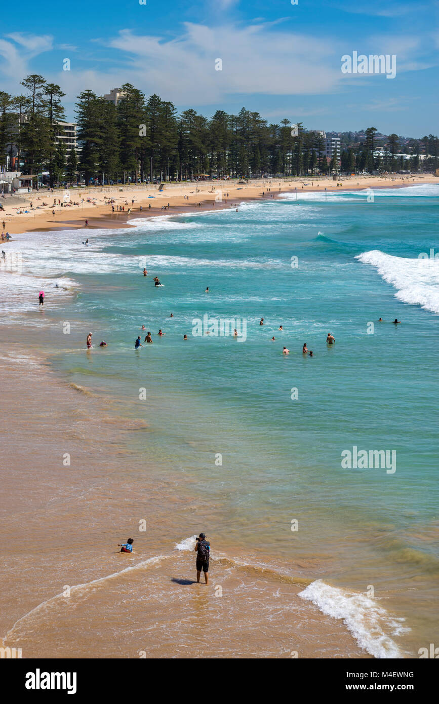 Manly Beach on a summer day with blue sky, Sydney, Australia Stock Photo