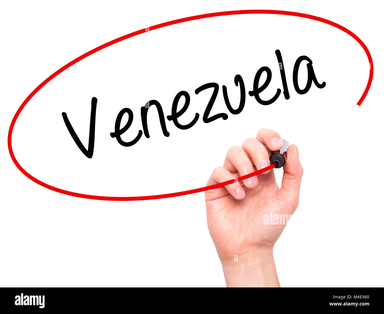 Man Hand writing Venezuela with black marker on visual screen Stock Photo