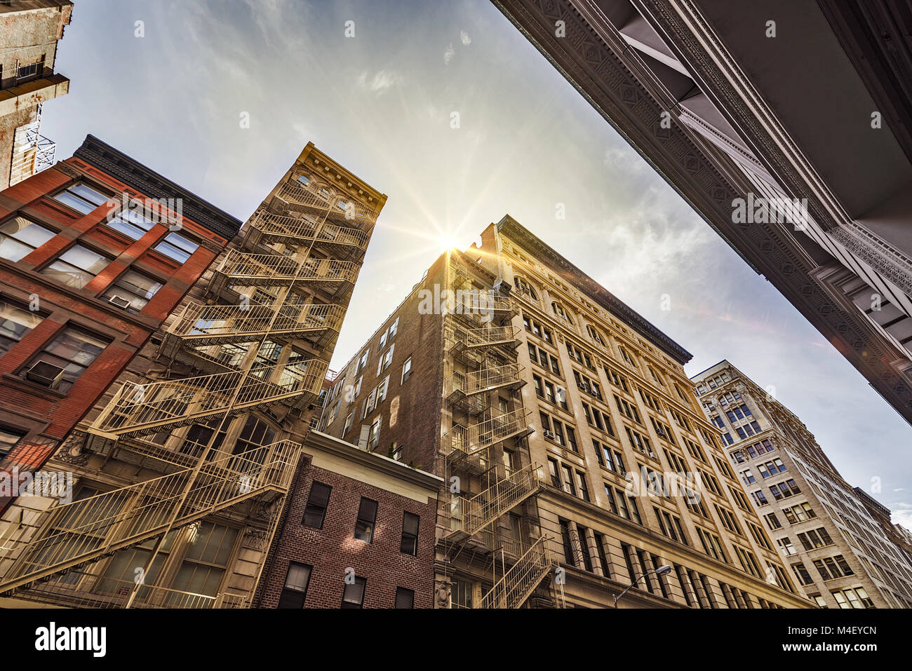 apartment buildings and fire escapes Stock Photo