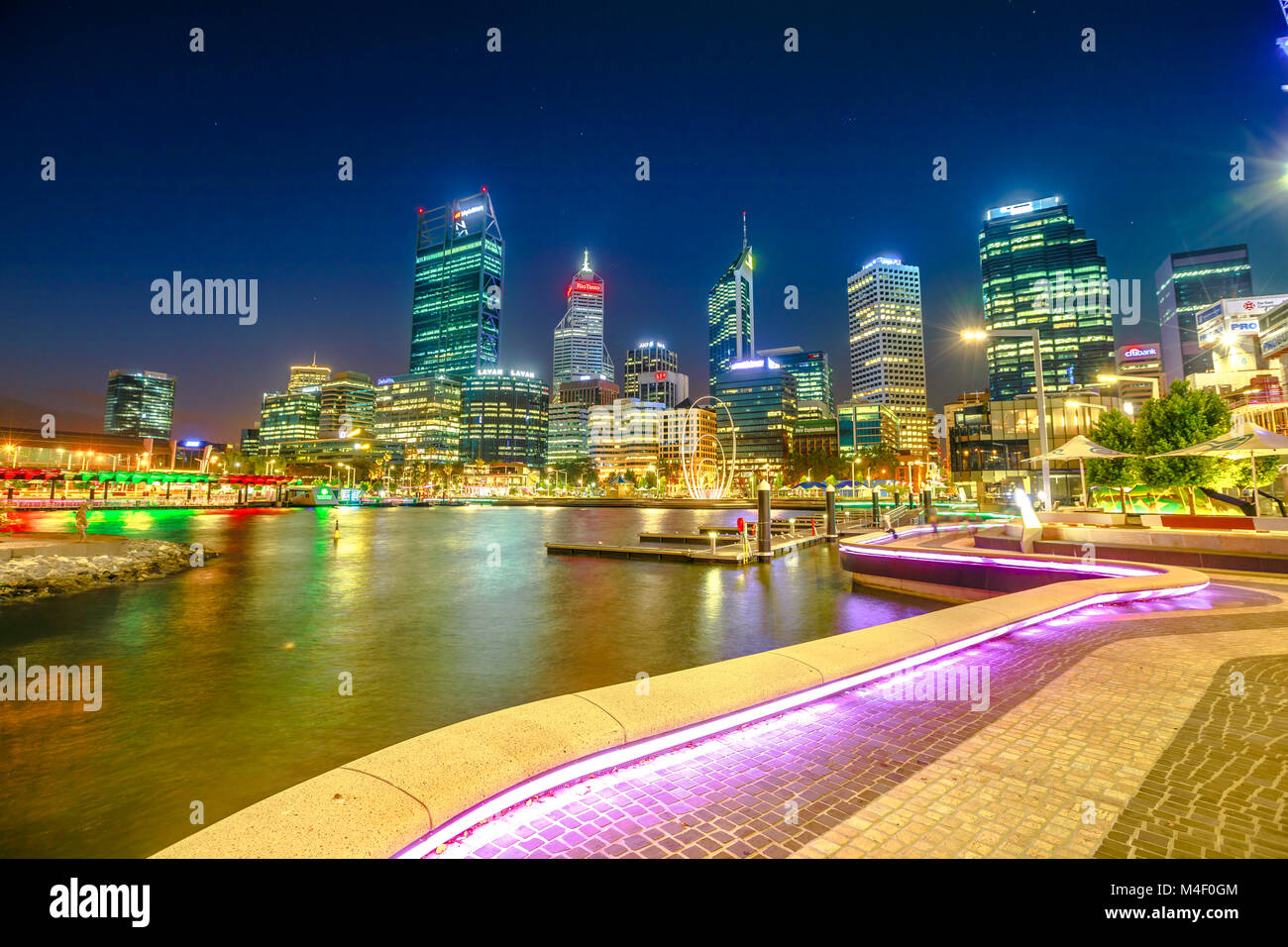 Perth, Australia Jan 5, 2018 walkway with night lighting at