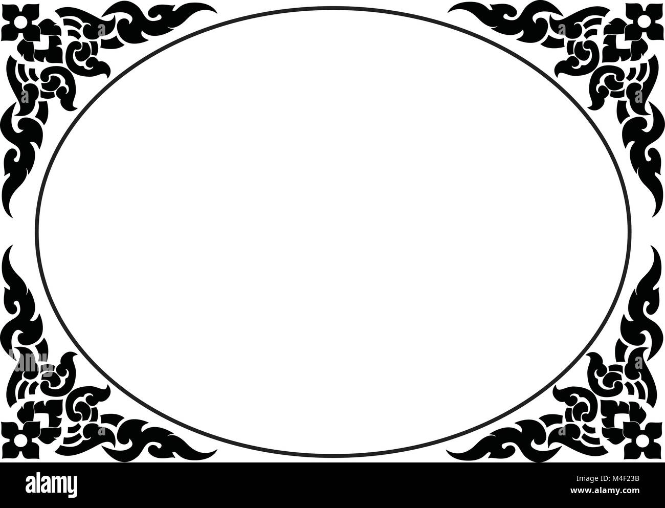 Vector decorative oval frame flower Black and White Stock Photos