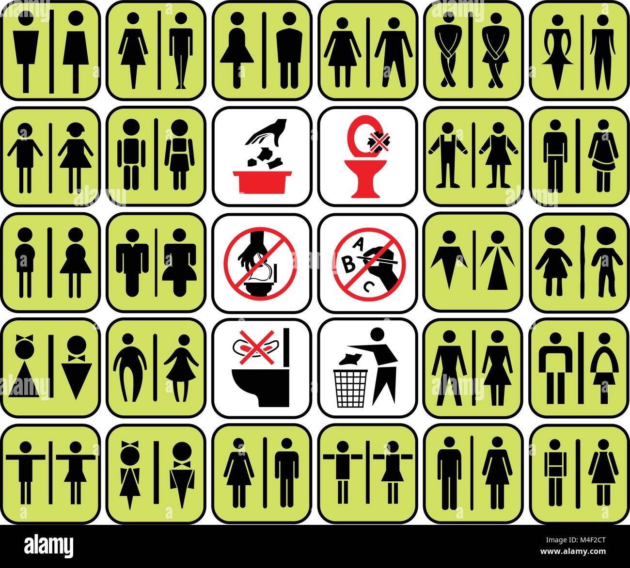 modern style of colorful toilet sign with baby, men, women, pregnant women, aged, handicapped in art style design and access use warning in toilet , v Stock Vector