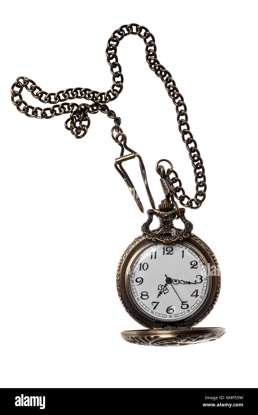 clock on a chain isolated on white Stock Photo Alamy