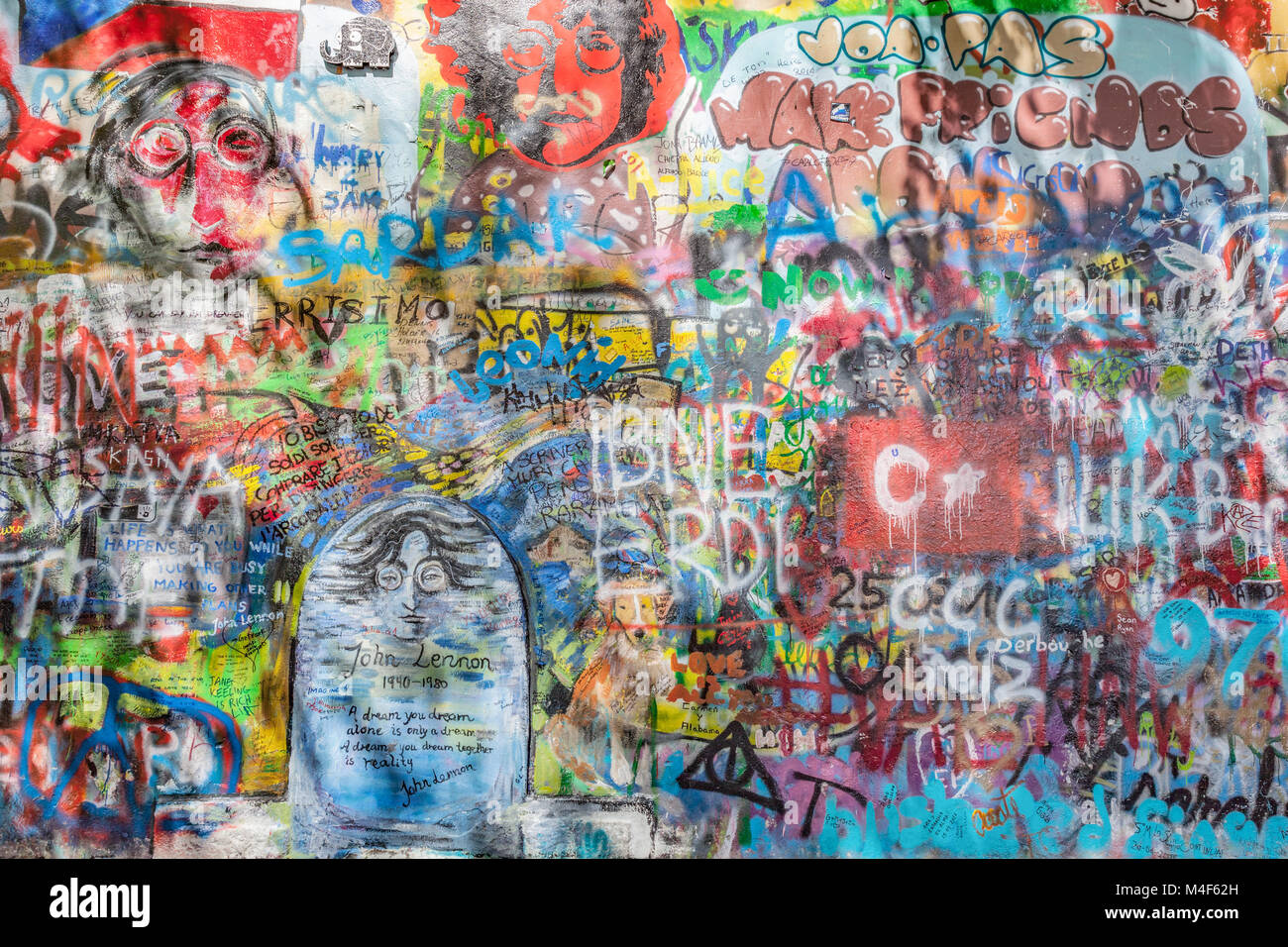 John Lennon Wall, Prague, Czech Republic. Graffiti background Stock Photo