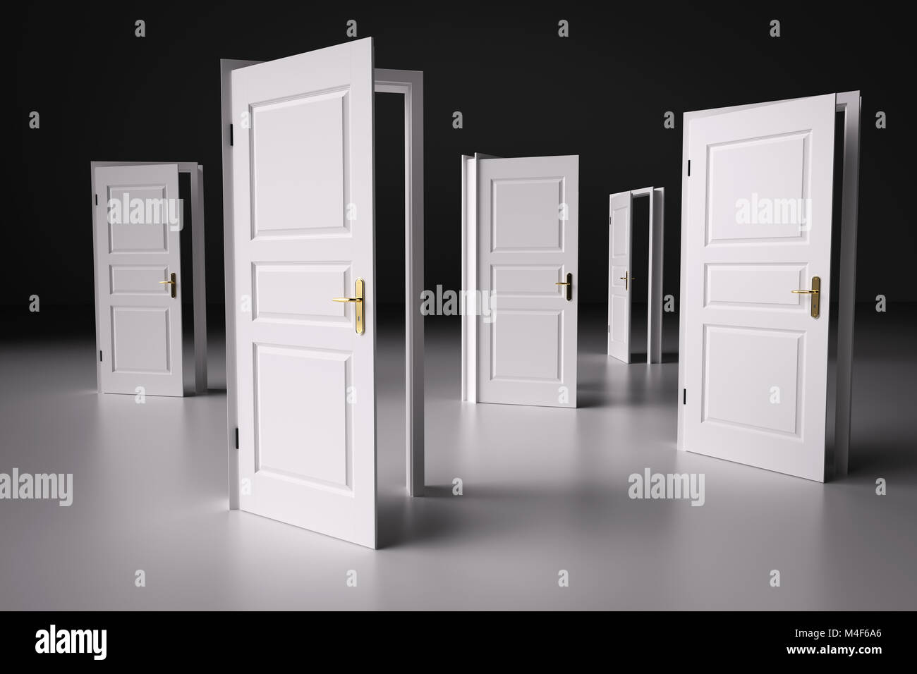 Many ways to choose from, open doors. Decision making Stock Photo