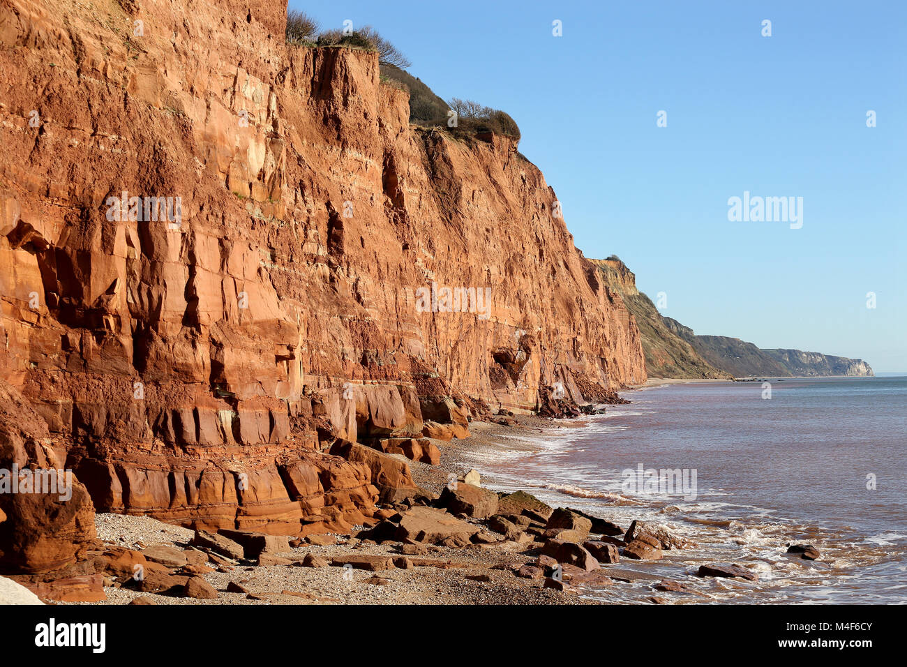 Coastal erosion spotted along the Jurrasic coastline at Sidmouth, Devon Stock Photo Alamy