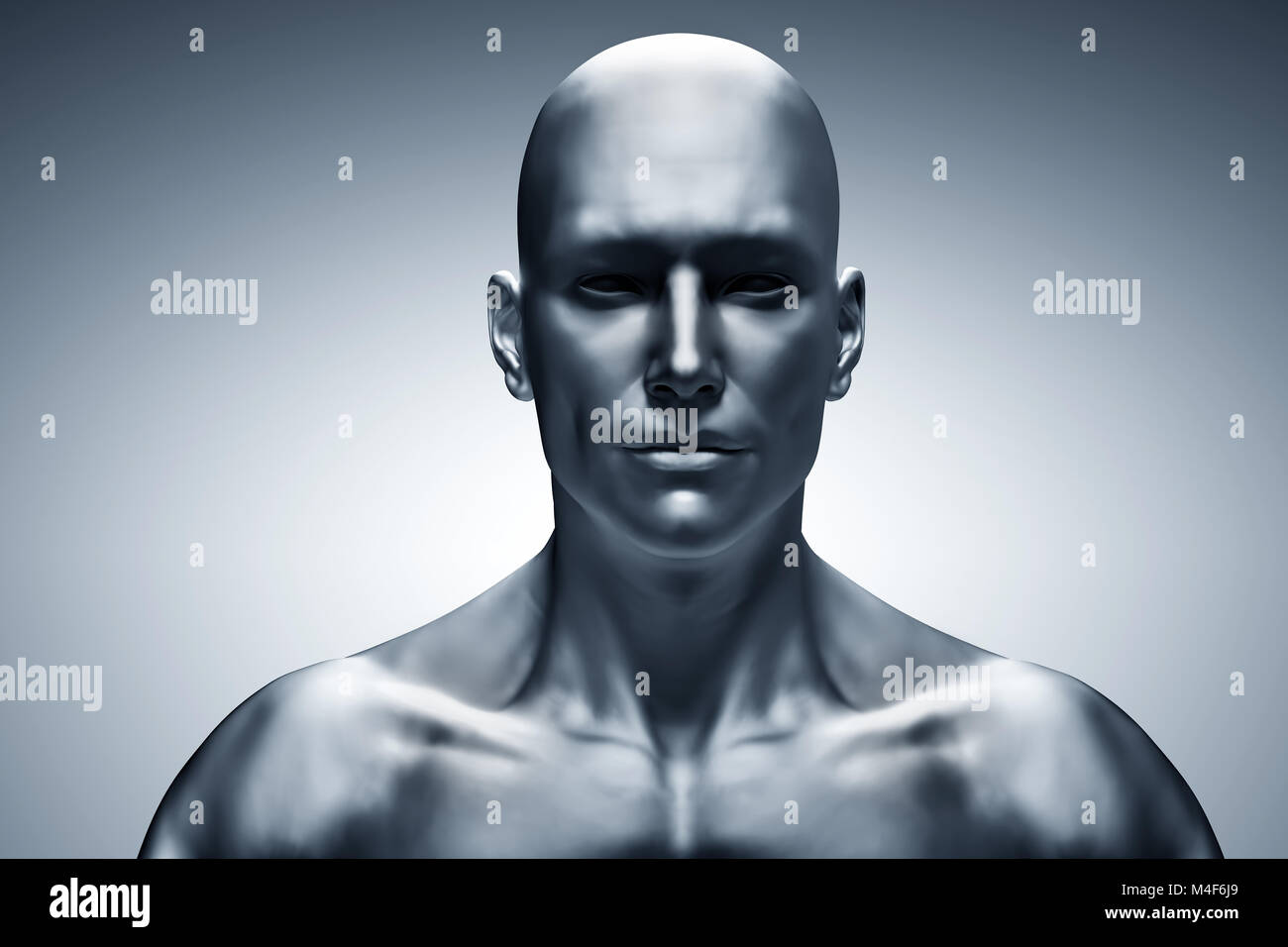 Generic human man face, front view. Futuristic Stock Photo