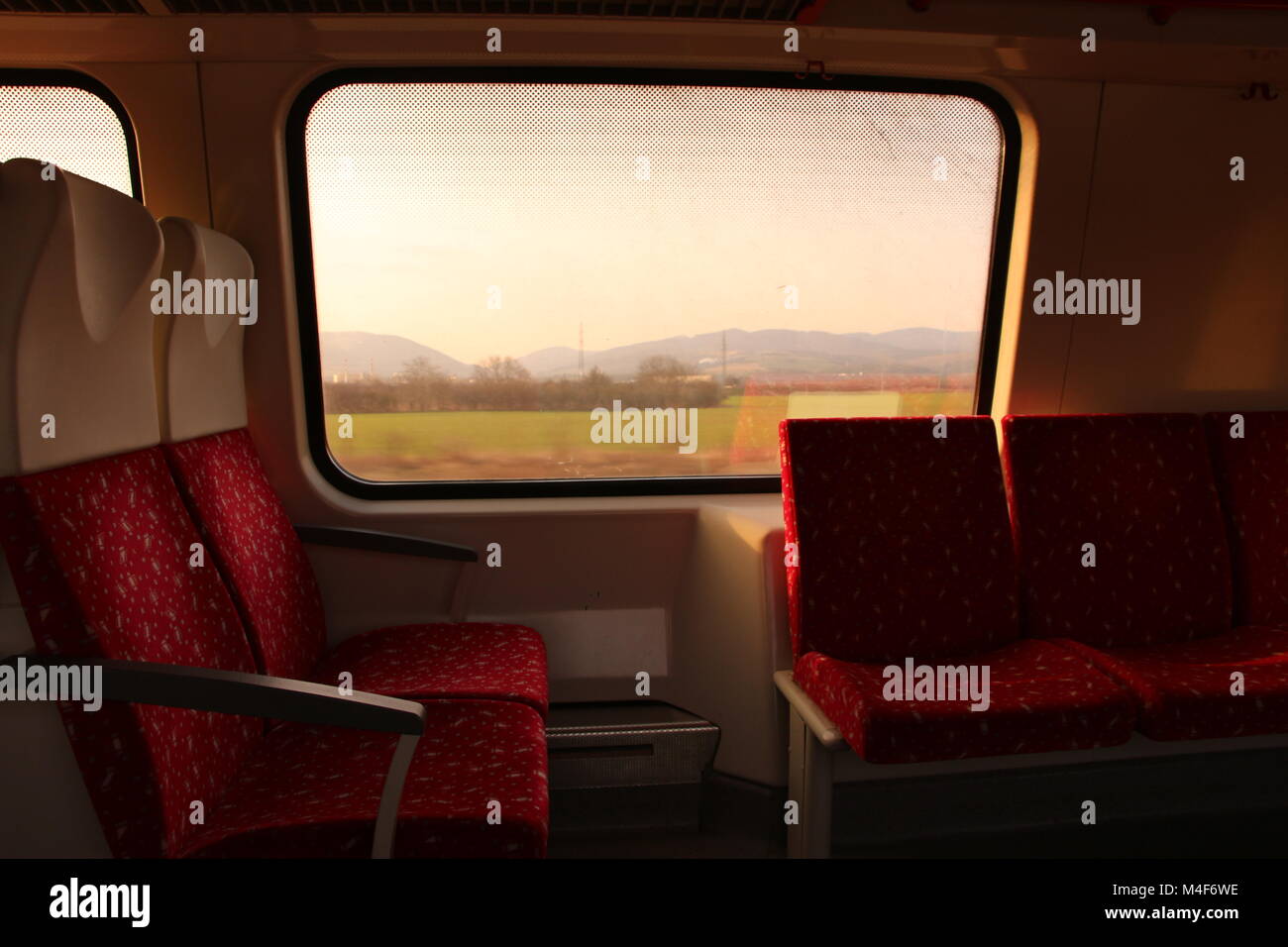 A view from a moving train, Slovakia Stock Photo