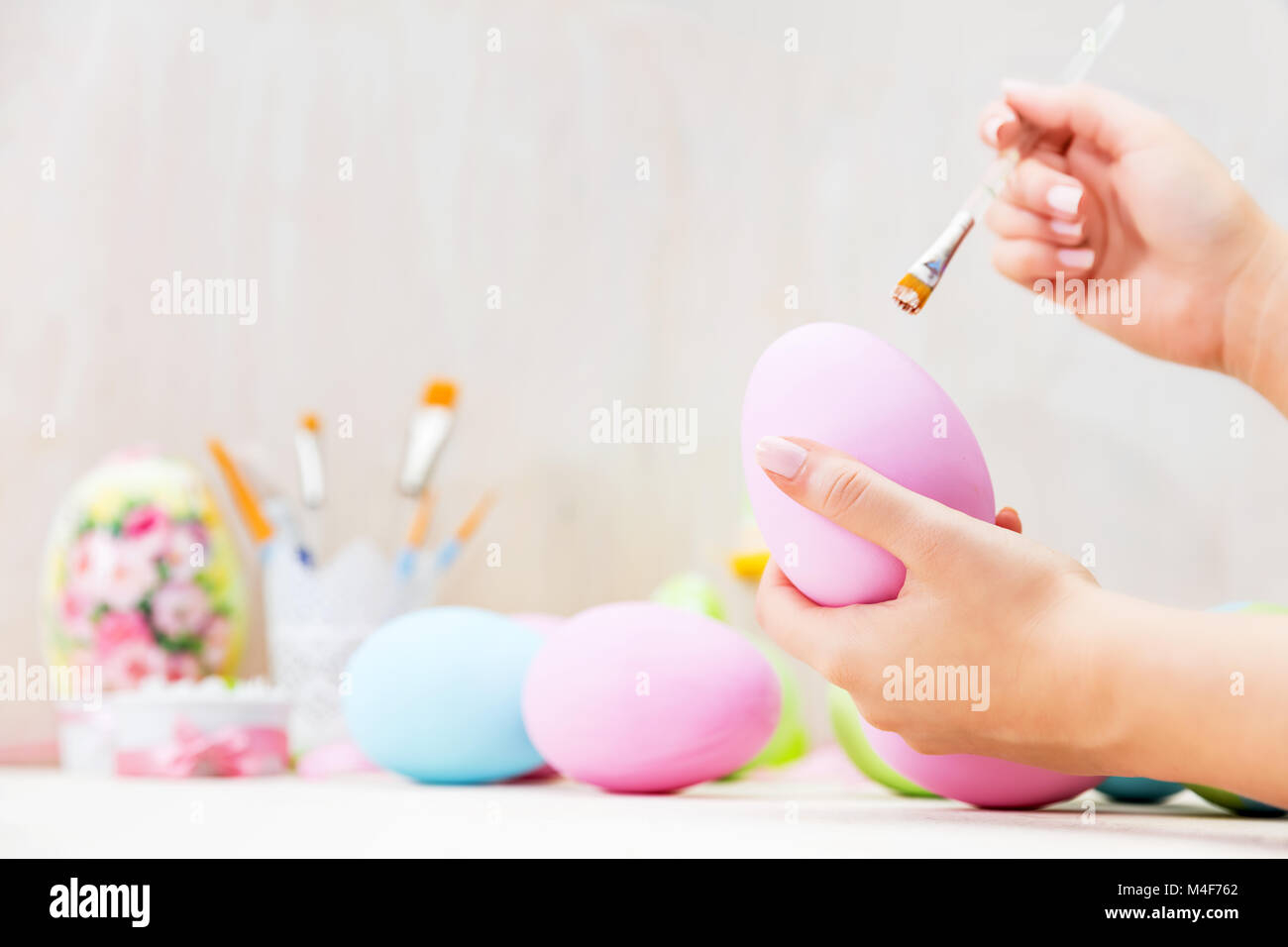 Easter egg painting in an atelier. Stock Photo