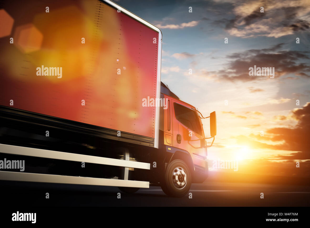 Truck speeding on the highway. Transportation Stock Photo