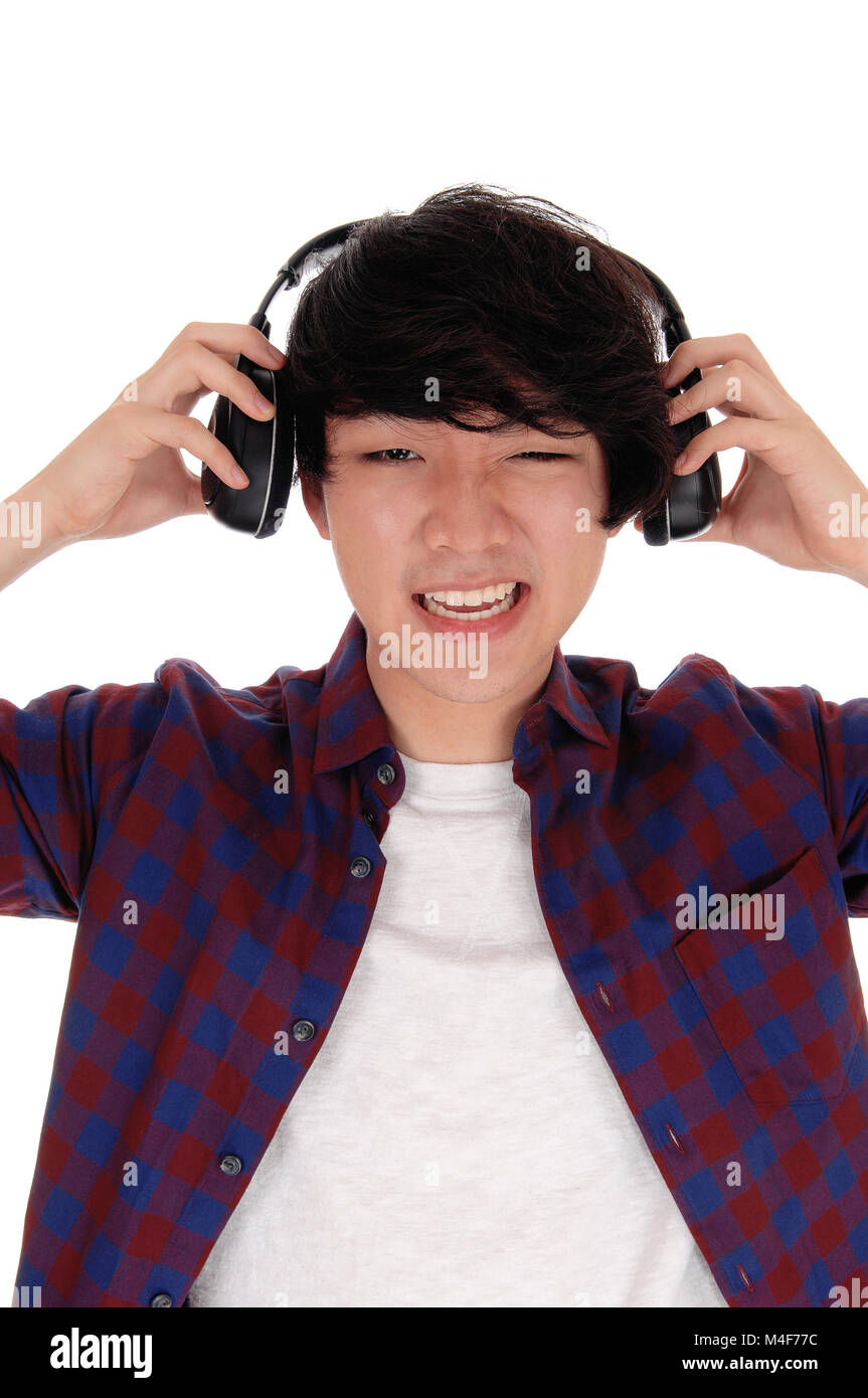 Asian man listen to music. Stock Photo