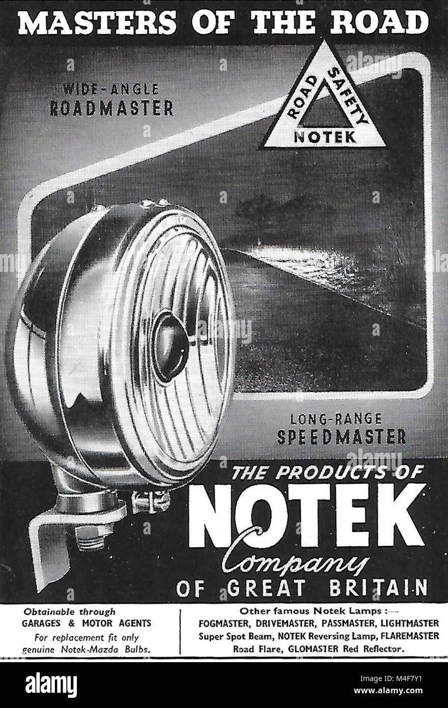Notek Speedmaster car lamps lights advert, advertising in Country Life  magazine UK 1951 Stock Photo - Alamy