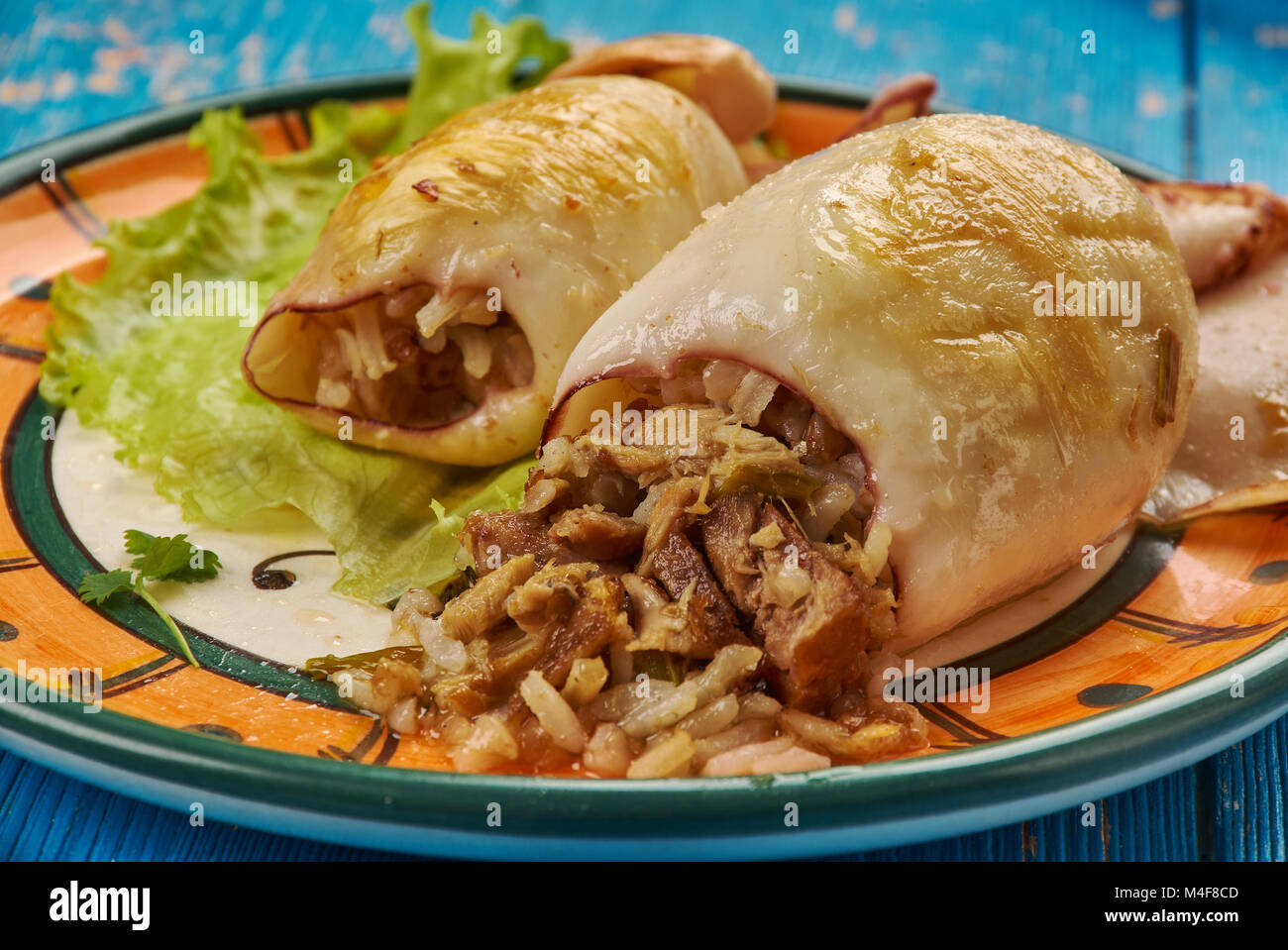 Lulas Recheadas - Portuguese dish, stuffed squid with bacon and rice