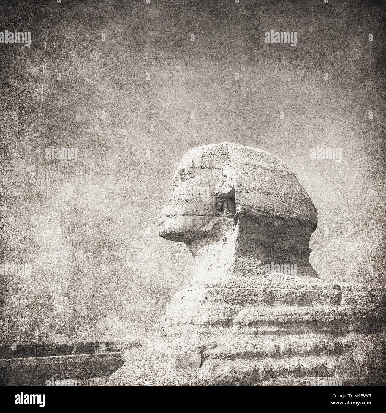 grunge image of sphynx and pyramid Stock Photo