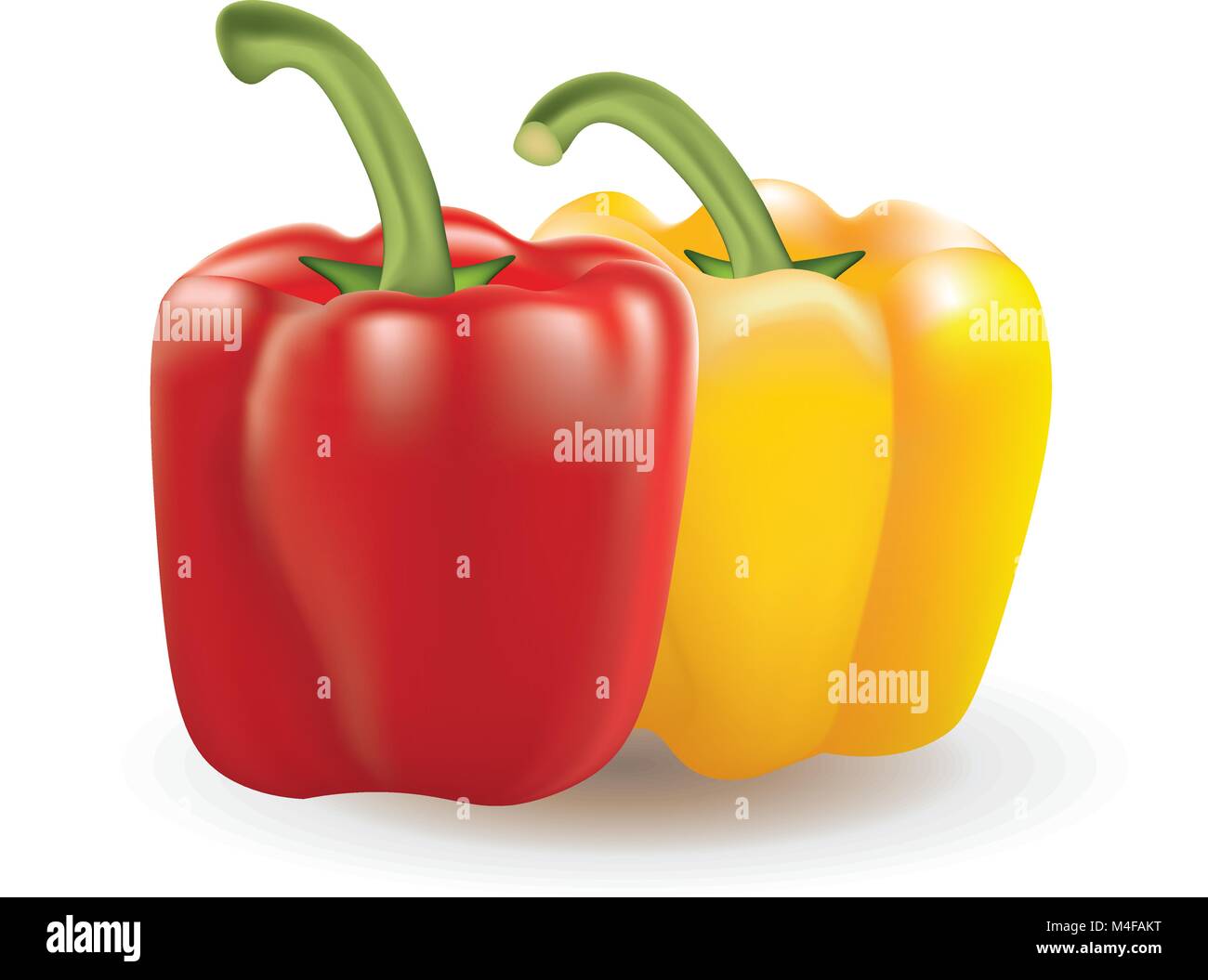 Red and yellow bell peppers on white background, vector Stock Vector