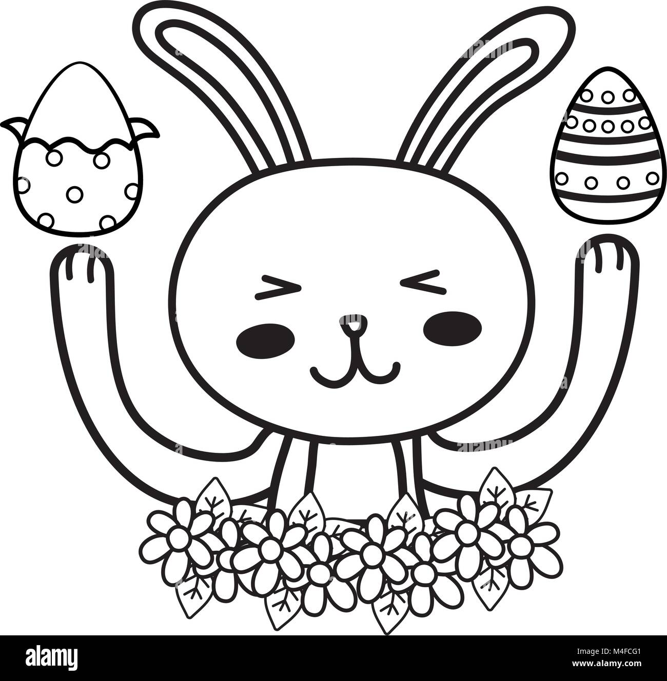 line funny rabbit animal with eggs easter decoration Stock Vector Image ...