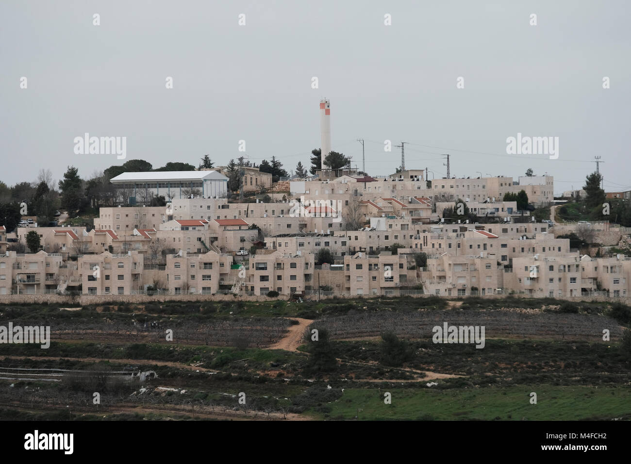 View of Rosh Tzurim Jewish settlement located in Gush Etzion a cluster of Jewish settlements in the Judean mountains West Bank Israel Stock Photo