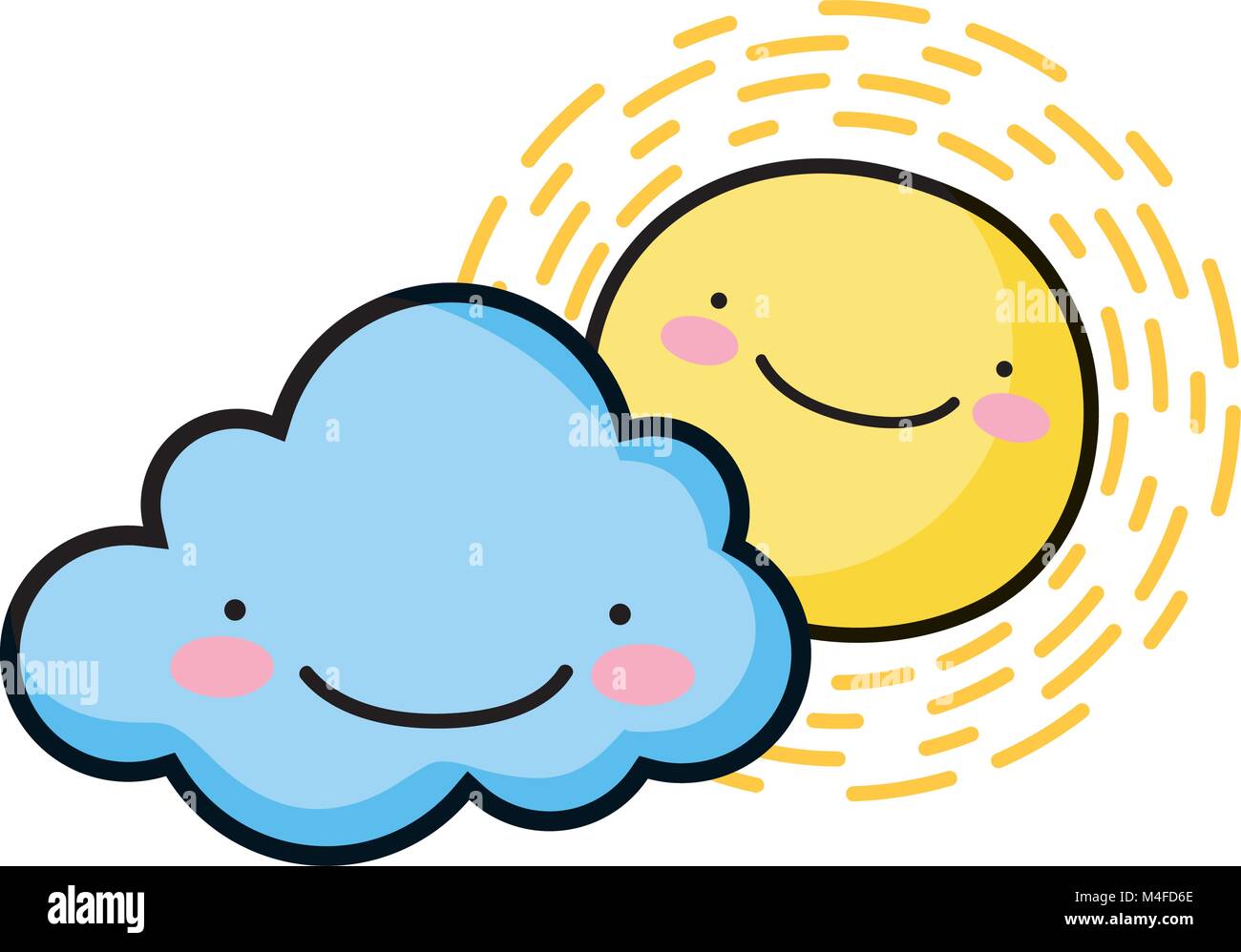 happy sun with cloud kawaii natural weather Stock Vector Image & Art ...