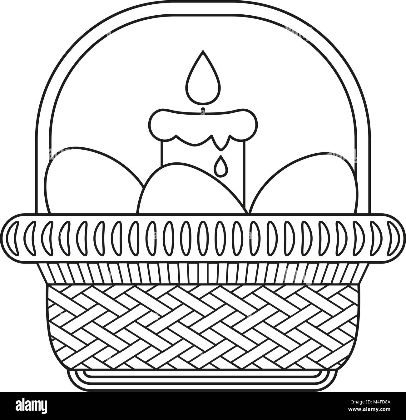 Line art black and white easter egg candle wicker basket icon poster