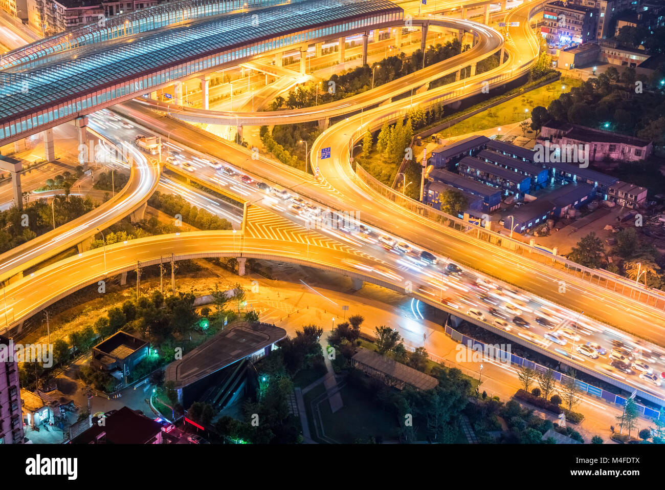 city interchange closeup with traffic congestion Stock Photo
