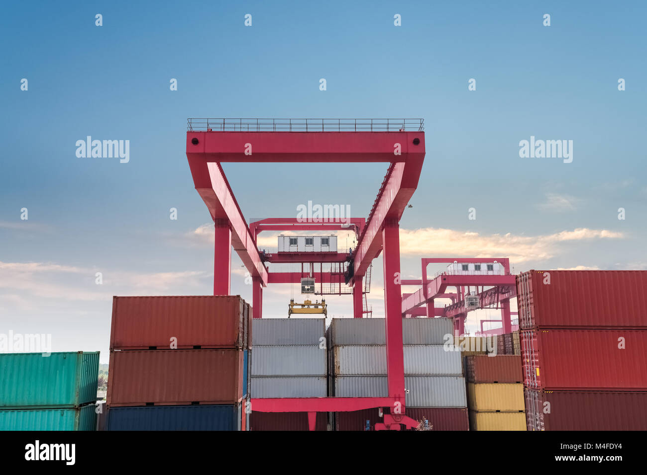 shipping containers with gantry crane Stock Photo