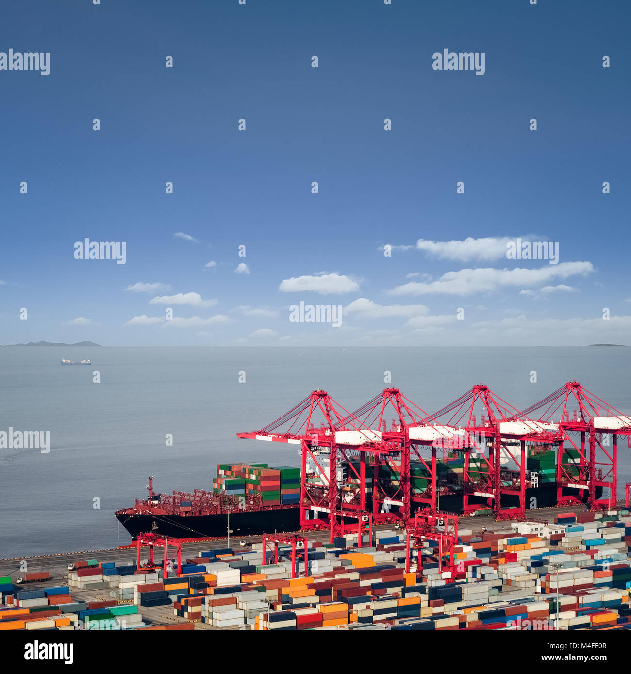 ocean container liner on dock Stock Photo