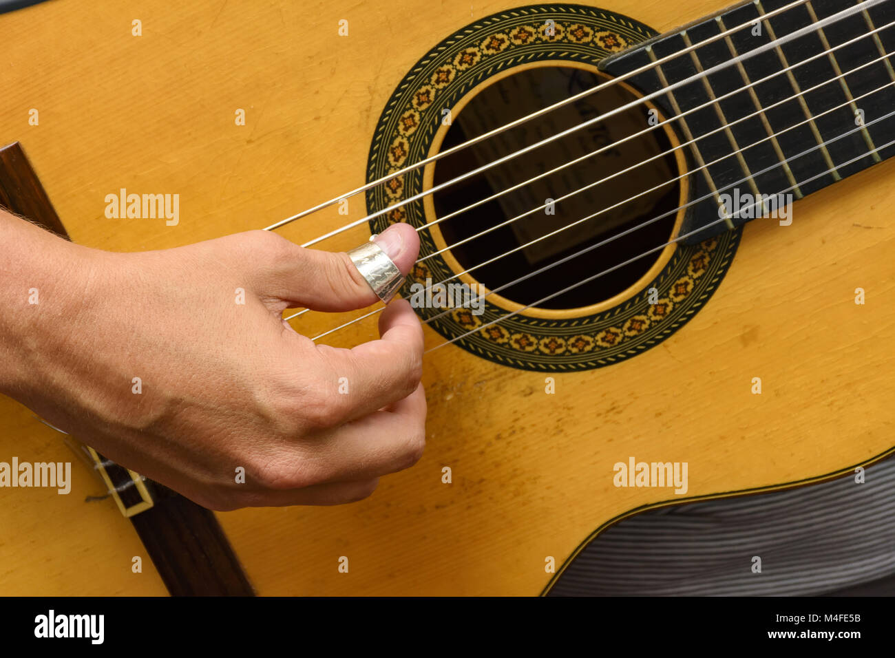 Seven strings acoustic guitar Stock Photo